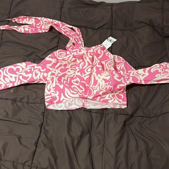 Printed tie top pink/white - Picture 3 of 5